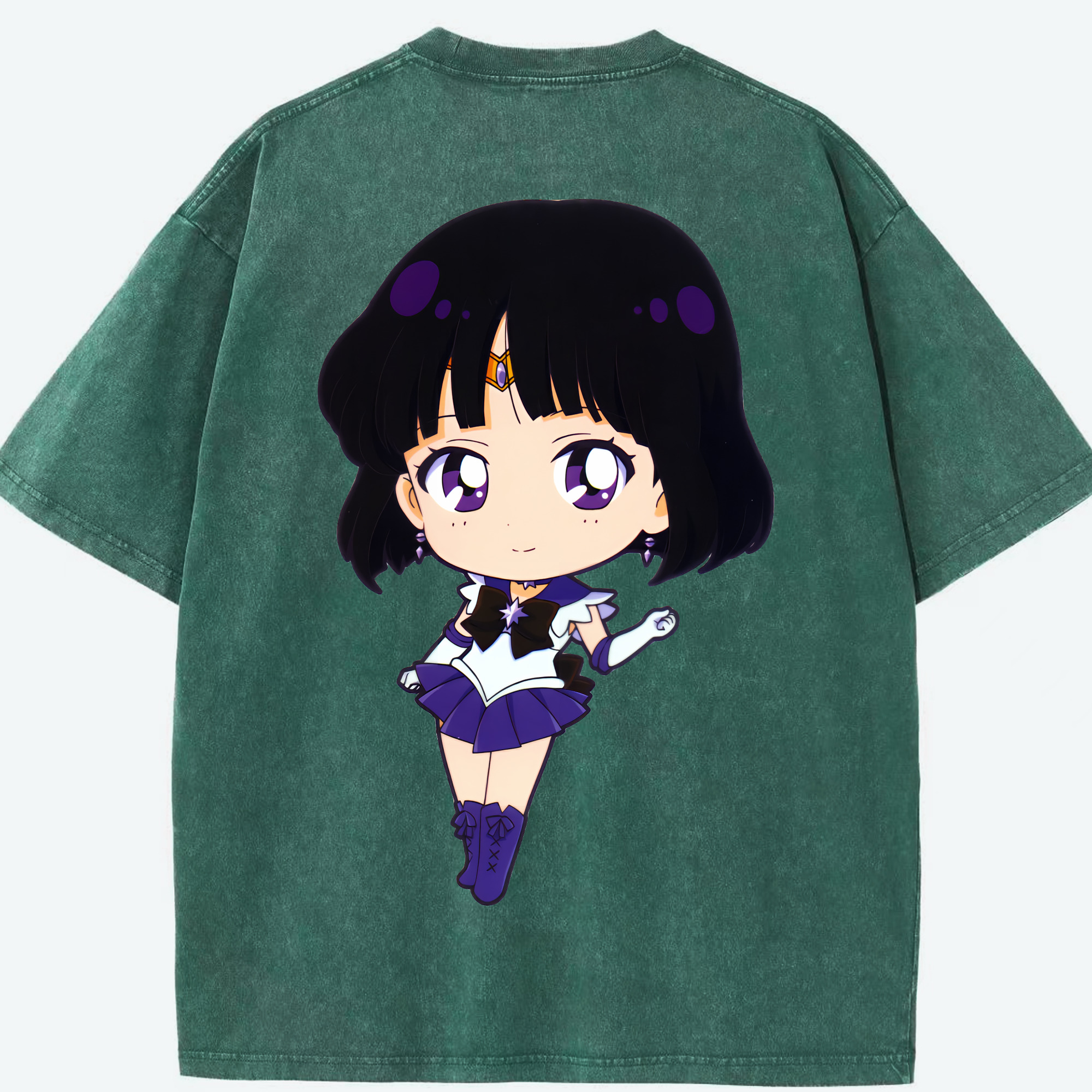 （画像用） 美少女戦士セーラームーン 土萠ほたる Sailor Moon Tomoe Hotaru （セーラーサターン；Sailor Saturn） 綿100% ヴィンテージ風 半袖Tシャツ（背面プリント）